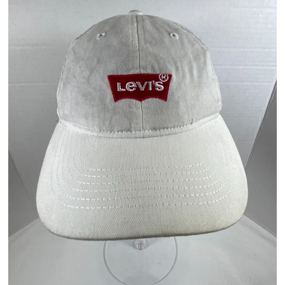 Levis Youth Hat White Cream Red Batwing Logo Embroidered Baseball Cap Kids OSFA